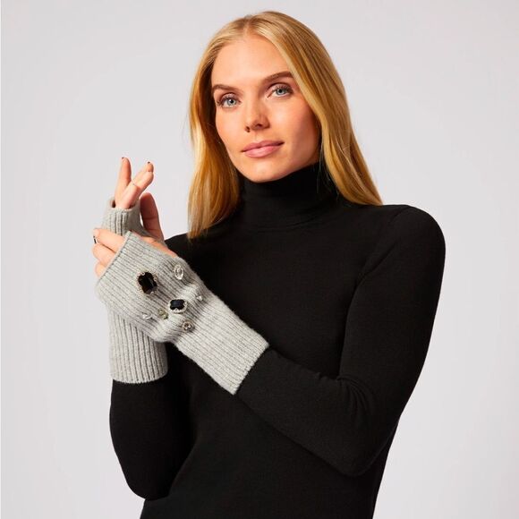 NWT New Adrienne Landau Gray/Black/Silver Jewel Fingerless Gloves/Mittens OS - Picture 1 of 10